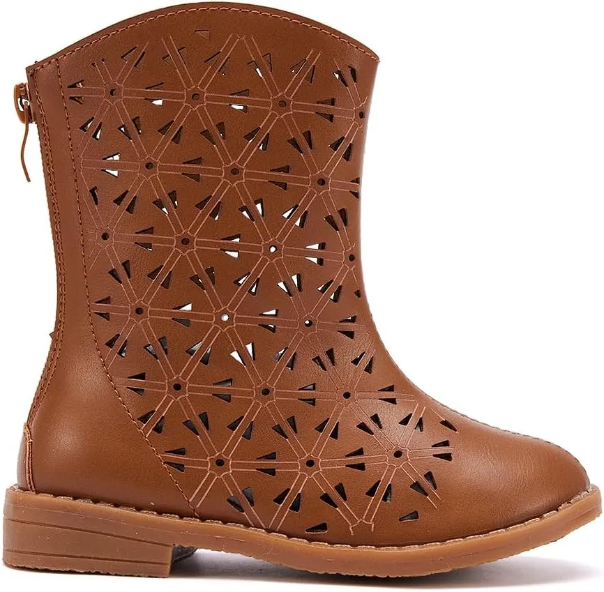 BMCiTYBM Girls Cowgirl Boots Unisex-Child Mid Calf Toddler Cowboy Boots Little Kids Western Boots Round Toe All Seasons Shoes