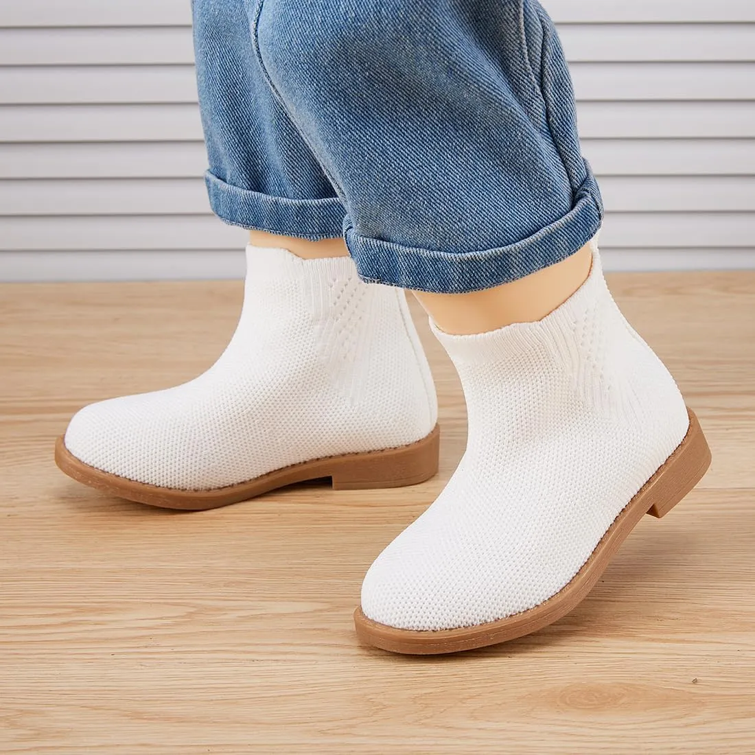 BMCiTYBM Toddler Girls Ankle Boots Low Heel Knitting Sock Short Chelsea Breathable Mesh Slip On Booties Dress Shoes All Season