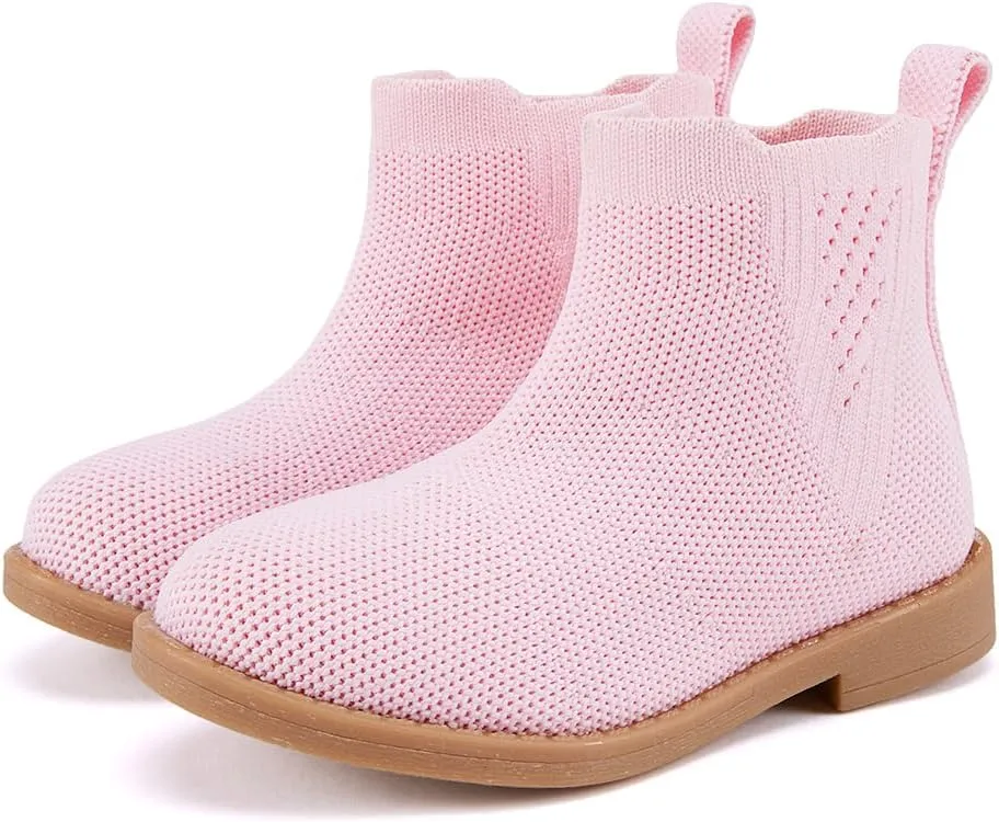 BMCiTYBM Toddler Girls Ankle Boots Low Heel Knitting Sock Short Chelsea Breathable Mesh Slip On Booties Dress Shoes All Season