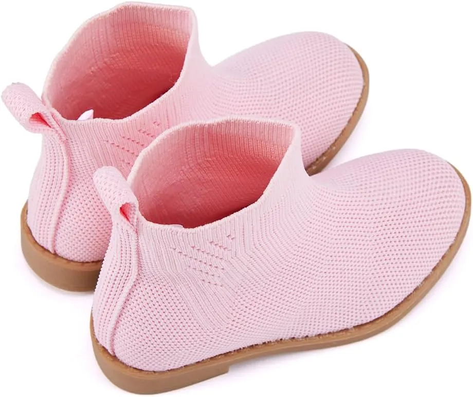 BMCiTYBM Toddler Girls Ankle Boots Low Heel Knitting Sock Short Chelsea Breathable Mesh Slip On Booties Dress Shoes All Season