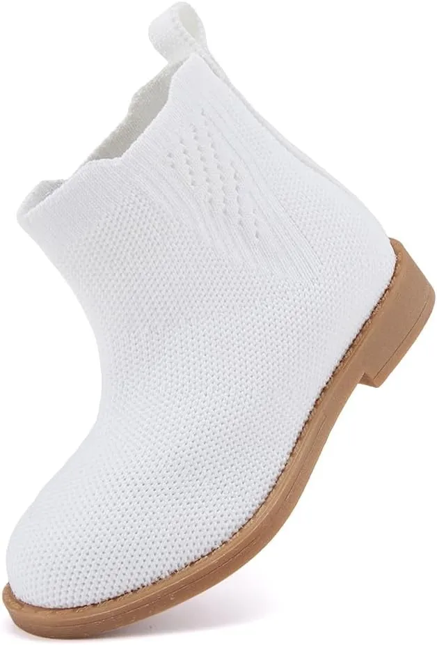 BMCiTYBM Toddler Girls Ankle Boots Low Heel Knitting Sock Short Chelsea Breathable Mesh Slip On Booties Dress Shoes All Season
