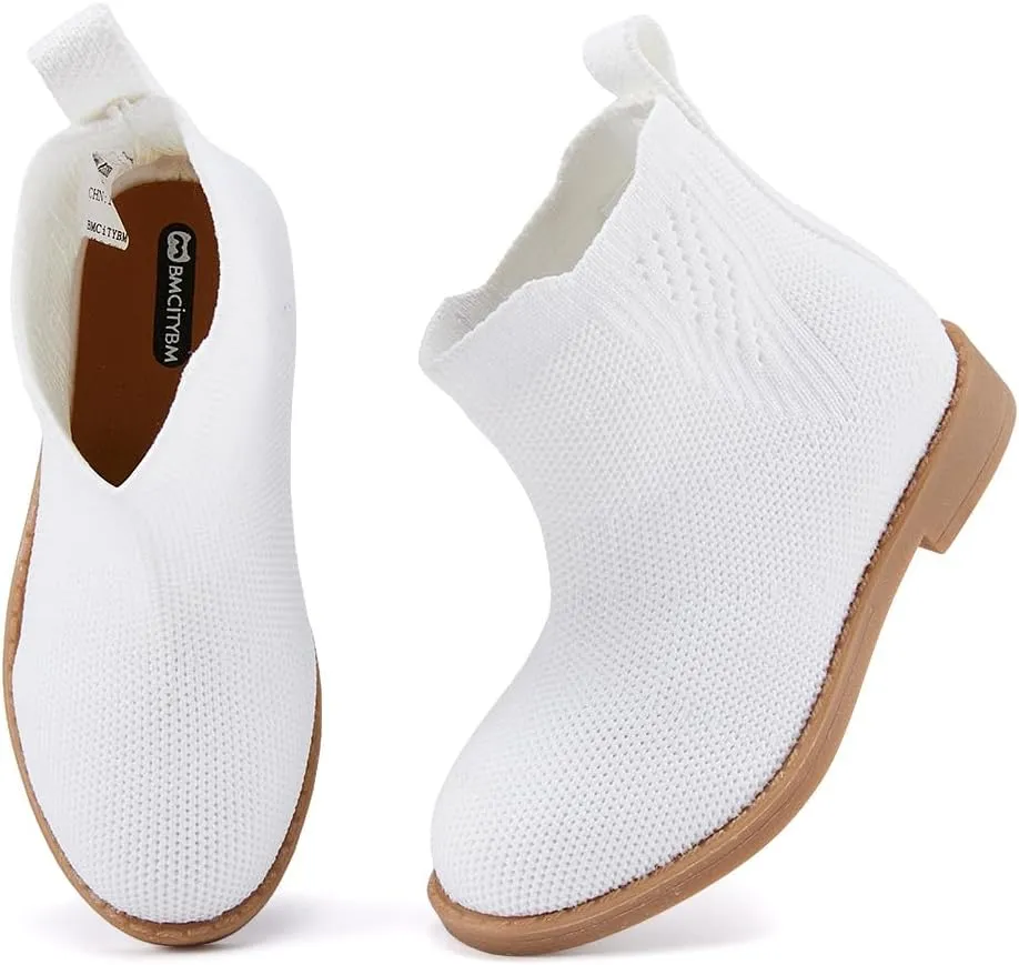 BMCiTYBM Toddler Girls Ankle Boots Low Heel Knitting Sock Short Chelsea Breathable Mesh Slip On Booties Dress Shoes All Season