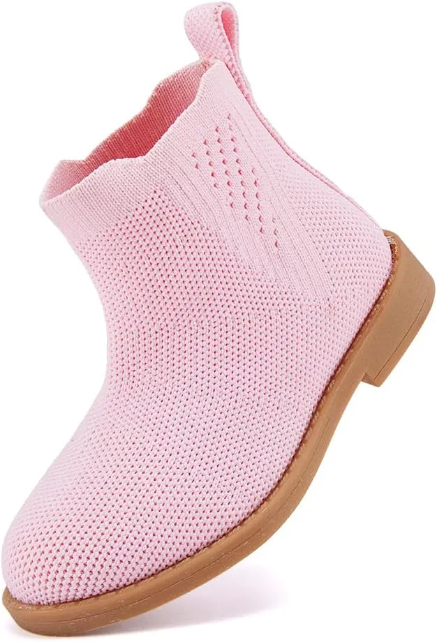 BMCiTYBM Toddler Girls Ankle Boots Low Heel Knitting Sock Short Chelsea Breathable Mesh Slip On Booties Dress Shoes All Season