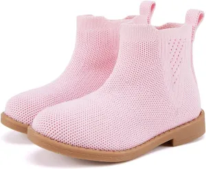 BMCiTYBM Toddler Girls Ankle Boots Low Heel Knitting Sock Short Chelsea Breathable Mesh Slip On Booties Dress Shoes All Season