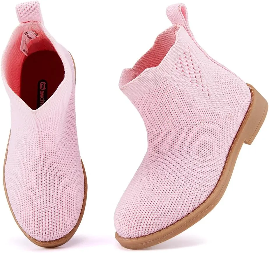 BMCiTYBM Toddler Girls Ankle Boots Low Heel Knitting Sock Short Chelsea Breathable Mesh Slip On Booties Dress Shoes All Season