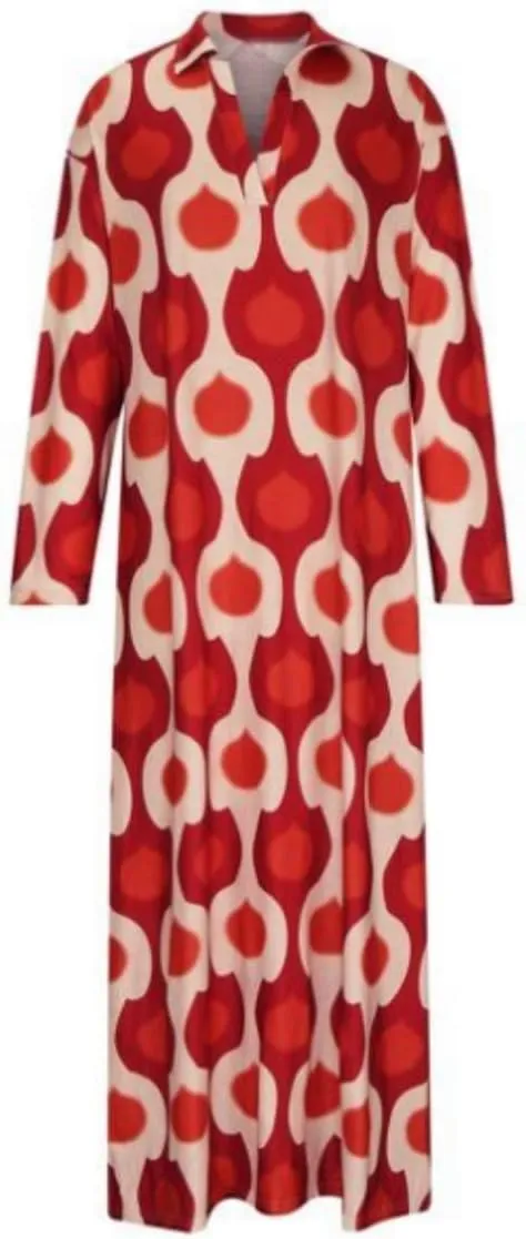 Boho Casual Loose Long Sleeve Maxi Dress for Womens Vintage Print Pleated Crewneck Flowy Baggy Long Dress