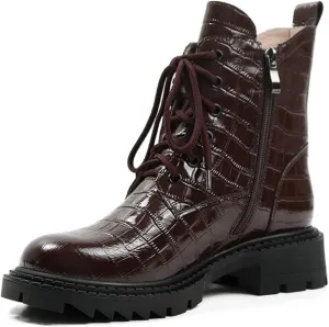 Boots For Women Cowhide Riding Boots, Round Toe, Thick Heel, Thick Soled Women's Boots, Ankle Boots, Winter Boots (Color : Brown, Size : 5.5)