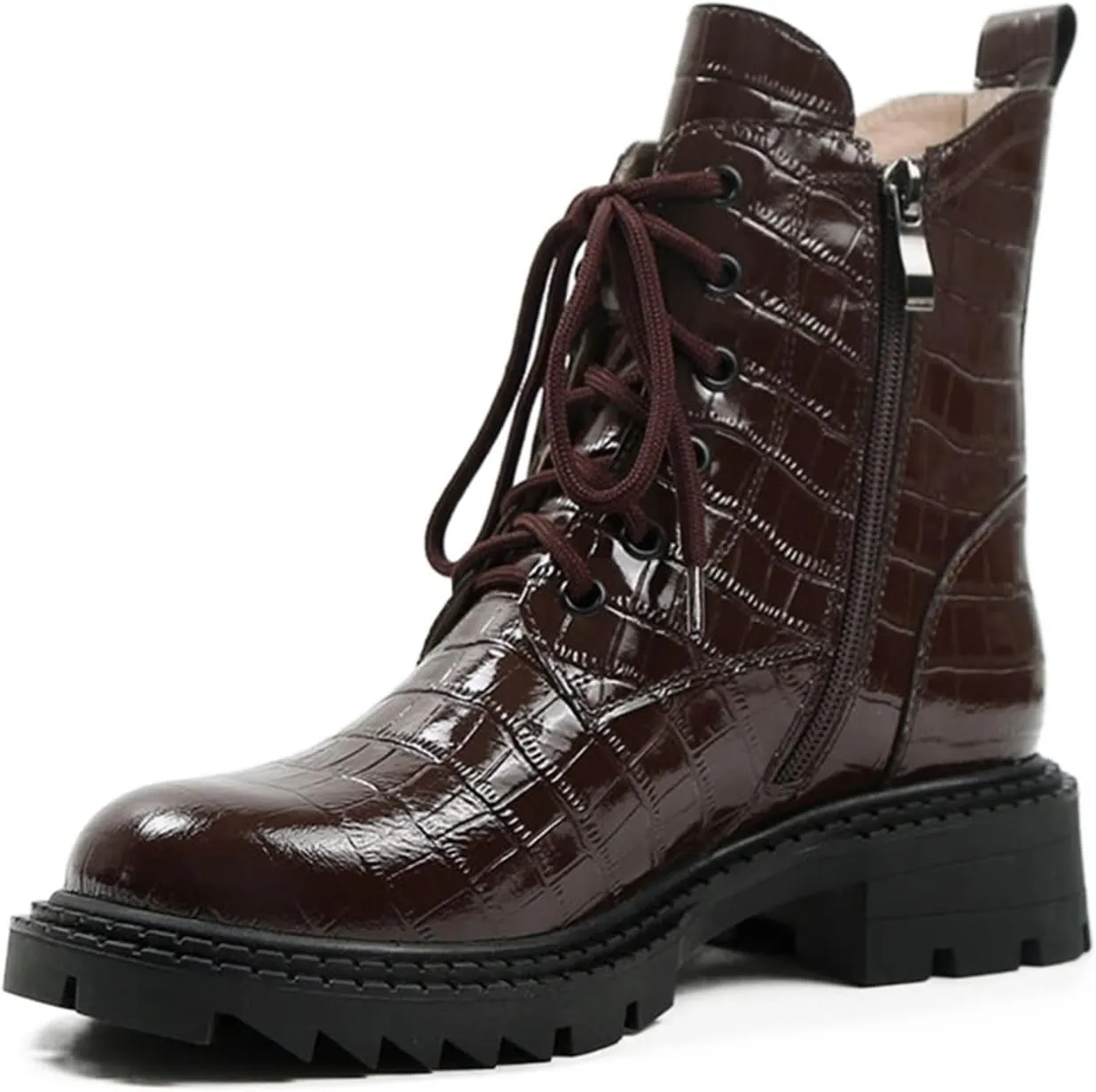 Boots For Women Cowhide Riding Boots, Round Toe, Thick Heel, Thick Soled Women's Boots, Ankle Boots, Winter Boots (Color : Brown, Size : 5.5)