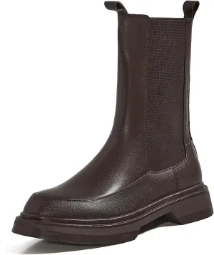 Boots For Women Winter Women's Boots, Cowhide Round Toe, Thick-soled Boots, Solid Color, Flat Bottom, Middle Tube, Modern Women's Boots, Pullovers, Booties (Color : Brown, Size : 6.5)