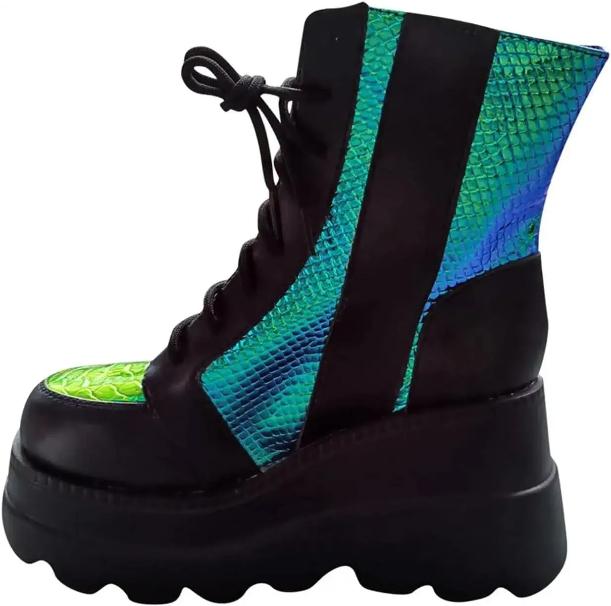 BORAMAX Women Platform Chunky Ankle Boots Punk Mid Calf For Women Zip Wedges High Heels Rave Buckle Thick Sole Goth Booties