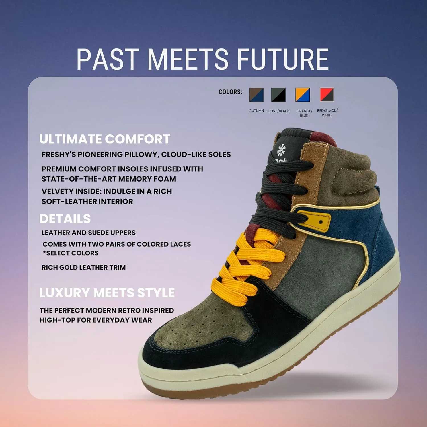 Bounce, High Top Sneakers for Women and Men. Memory Foam Insole, Retro Inspired Basketball Shoes. 80s Fashion Trainers