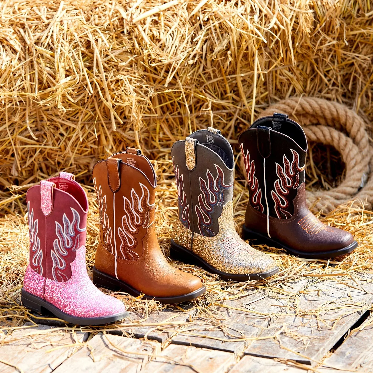 Boys Cowboy Boots Toddler Girls Cowgirl Boots Glow In The Dark Little Big Kid Western Glitter Mid Calf Embroidered Pull On Low Heel All Seasons Unisex-Child Comfortable Party Birthday Dress Up Dance