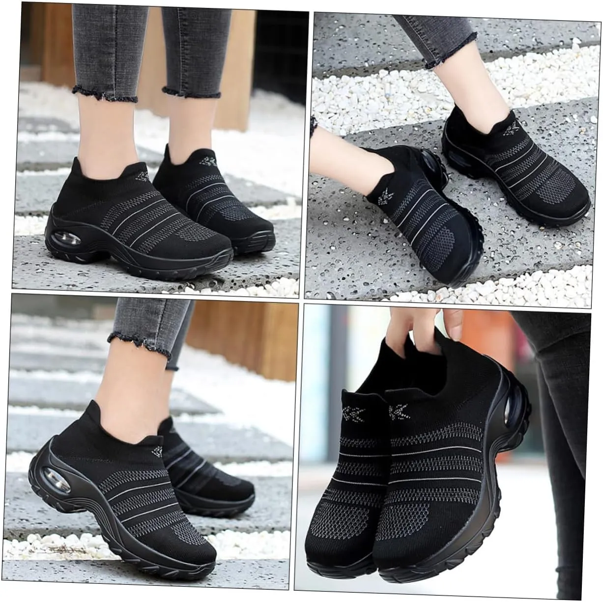 Breathe Mesh Shoes Slip On Comfort Wedge Platform Fashion Sneakers Lightweight Sport Gym Shoes for Running Walking (Size 35: 5. 5US, 3UKï¼Œ 36EU)