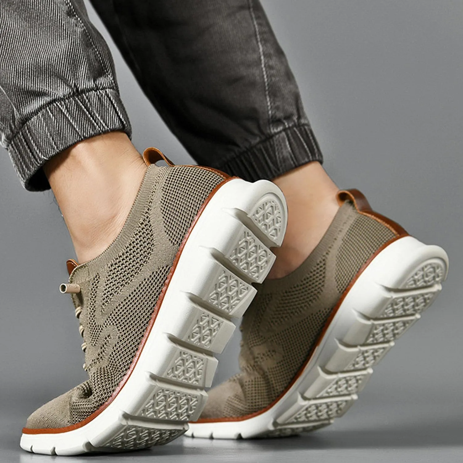 Breeze Men's Urban Ultra Comfortable Mesh Dress Sneakers - Business Casual Walking Shoes (Khaki, 10)