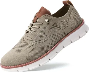 Breeze Men's Urban Ultra Comfortable Mesh Dress Sneakers - Business Casual Walking Shoes (Khaki, 9)
