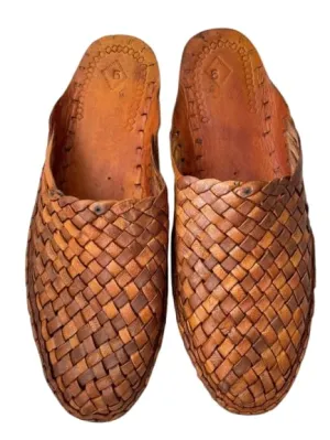Brown woven mules, Women woven leather mules, Criss Cross back open slip ons, Women slide sandal, Brown Women Flats, Women Slippers, Women flat loafers