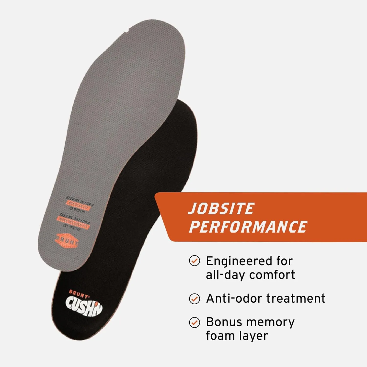 BRUNT Standard CUSH’N Insoles - Comfort Wook Boot Insoles - Built with CUSH’N Technology - Moisture Wicking - Anti-Odor Treatment - Bonus Memory Foam Layer
