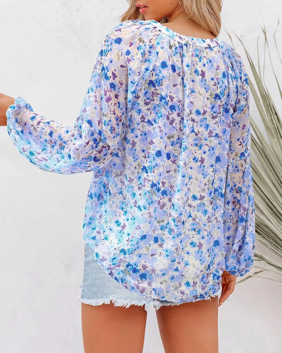 BTFBM Boho Blouses for Women Dressy Casual Floral Long Sleeve Shirts V Neck Lightweight Chiffon Summer Spring Tops 2025