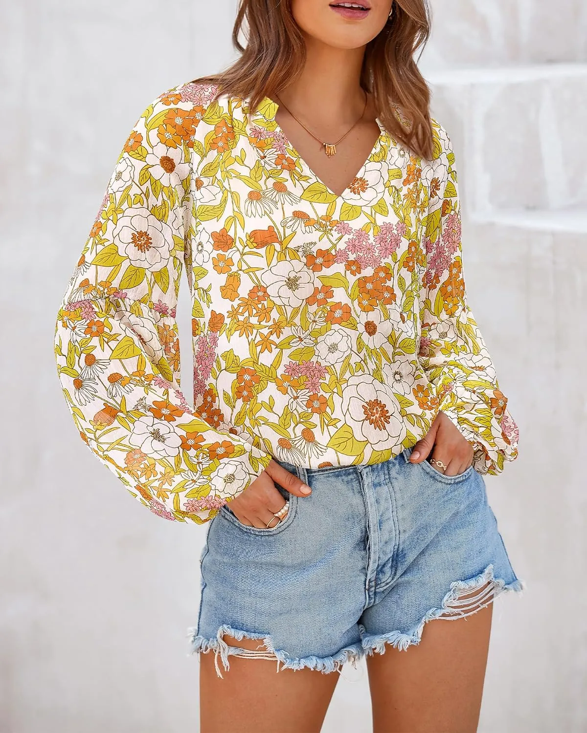 BTFBM Boho Blouses for Women Dressy Casual Floral Long Sleeve Shirts V Neck Lightweight Chiffon Summer Spring Tops 2025