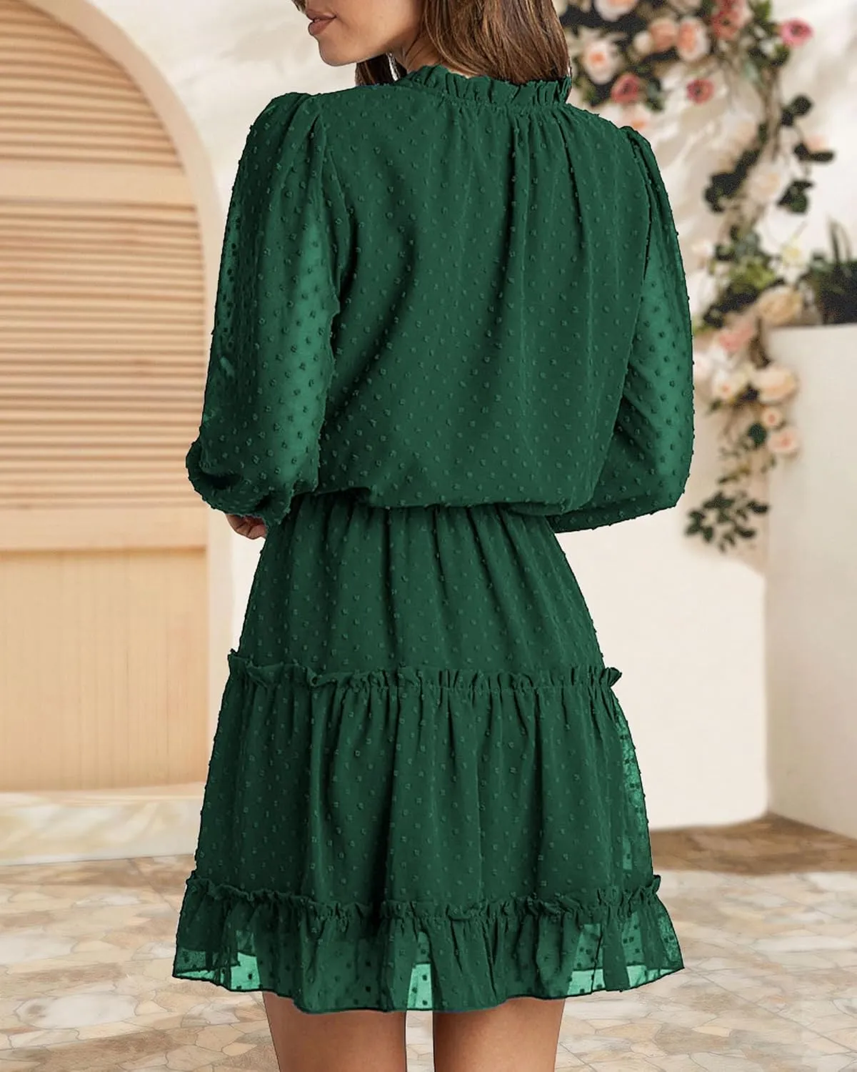 BTFBM Women Casual Summer Spring Dresses 2025 Tie Neck Long Sleeve High Waist Tiered Ruffle Aline Swing Tunic Mini Dress