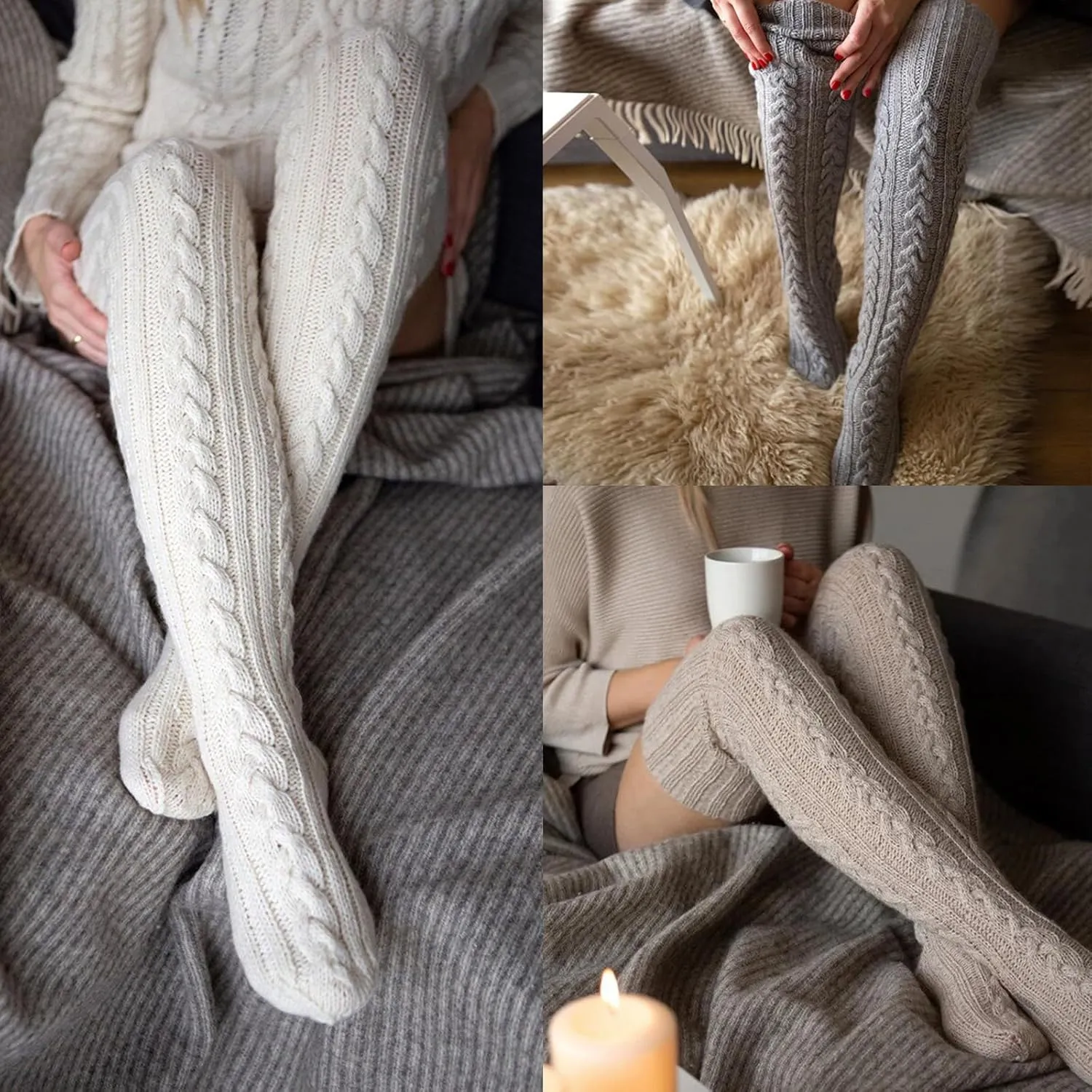 Buauty Women's Cable Knitted Boot Socks Thigh High Socks Extra Long Winter Thick Stockings Over Knee Leg Warmers Fuzzy 2025