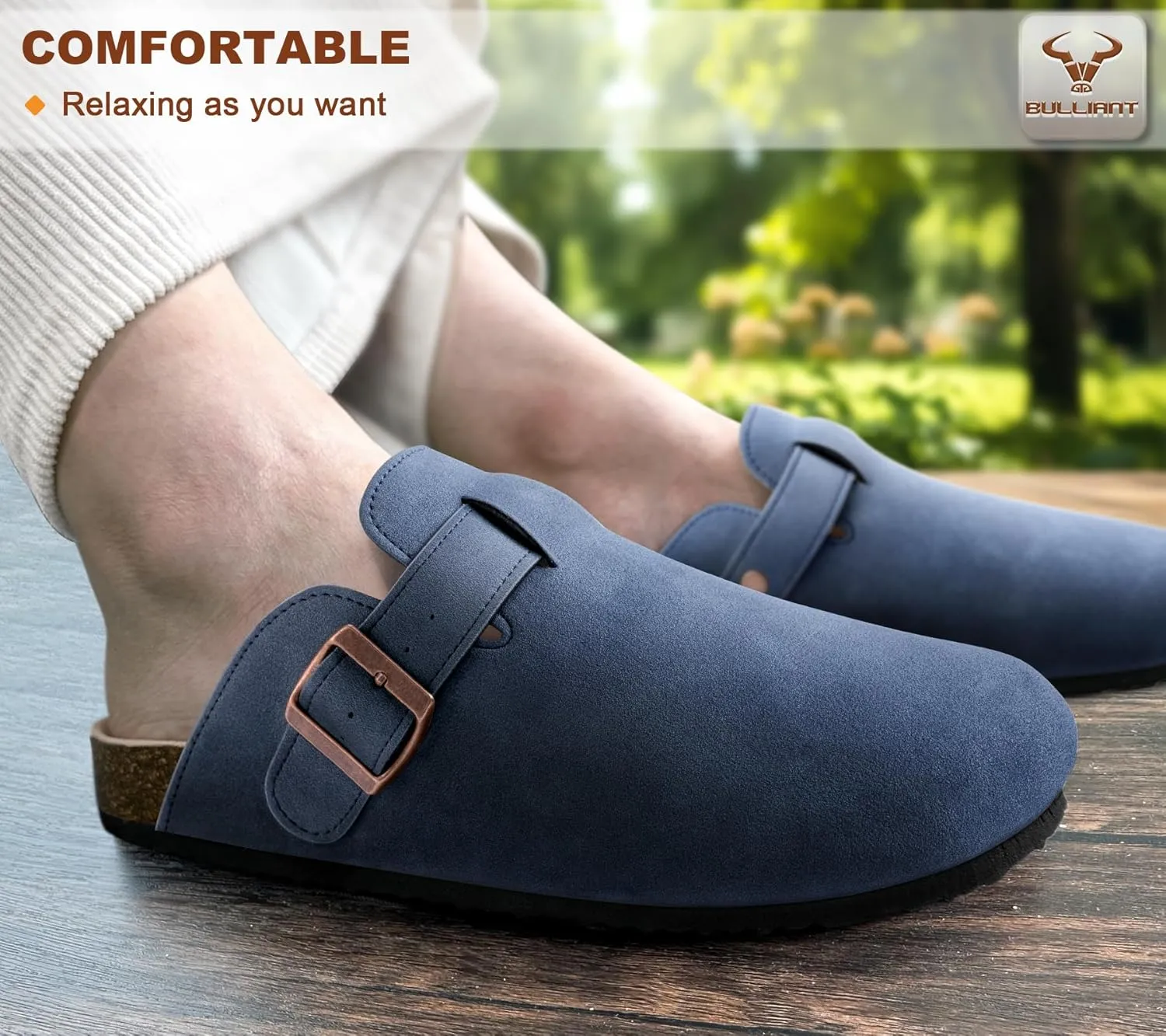 BULLIANT Women Clogs-Comfortable Mules Slippers Sandals Nurse Shoes Unisex for Men-Cushioned Footed Flannel-Lined Upper