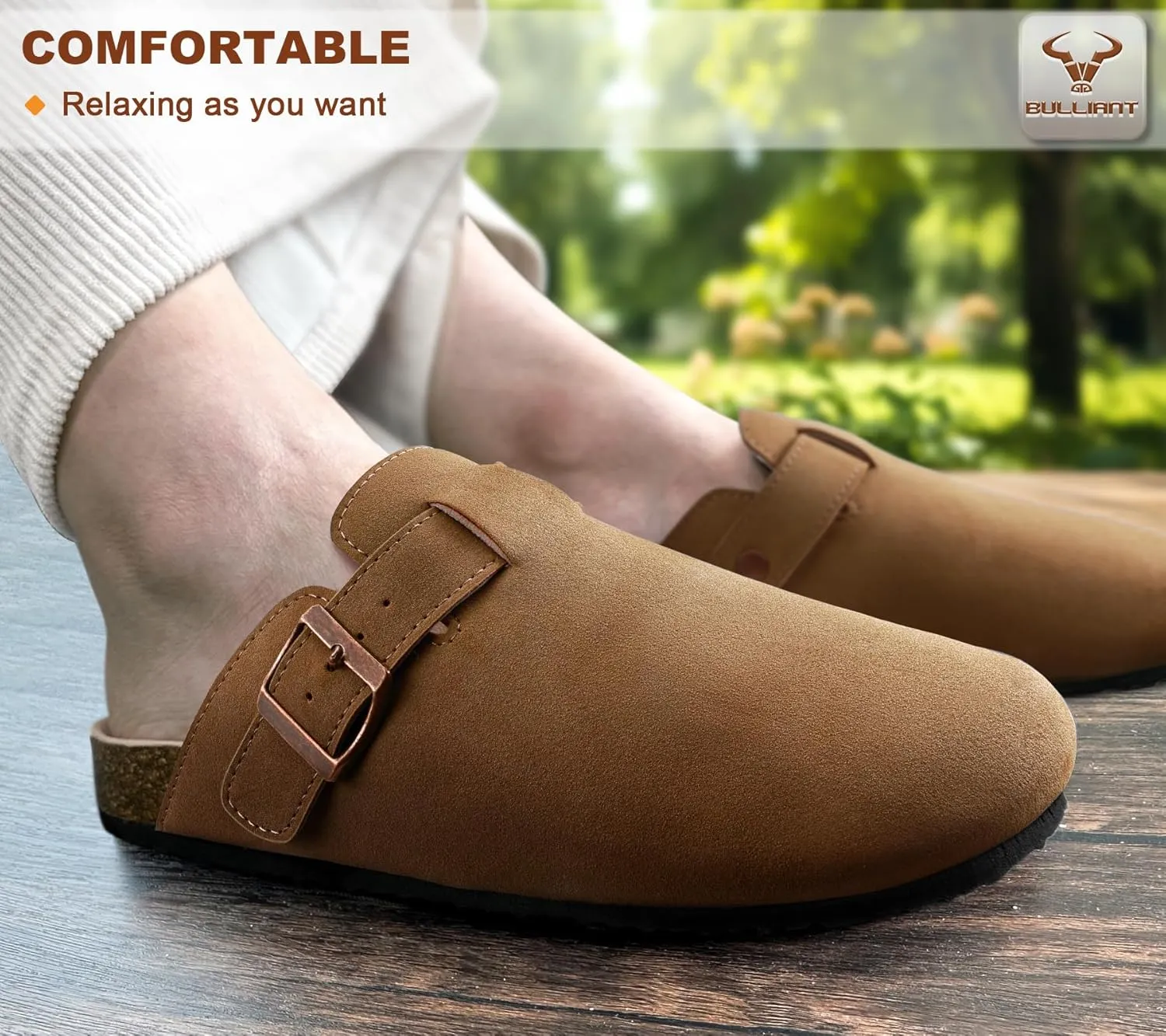 BULLIANT Women Clogs-Comfortable Mules Slippers Sandals Nurse Shoes Unisex for Men-Cushioned Footed Flannel-Lined Upper