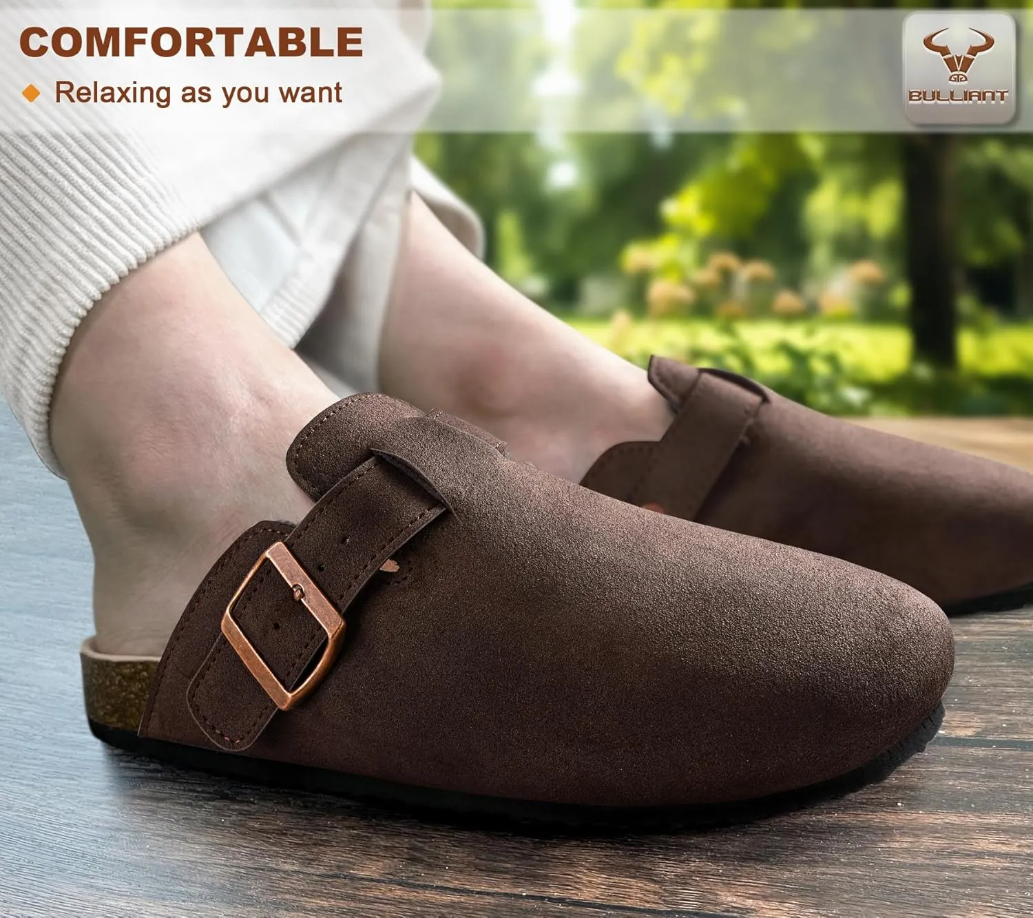 BULLIANT Women Clogs-Comfortable Mules Slippers Sandals Nurse Shoes Unisex for Men-Cushioned Footed Flannel-Lined Upper