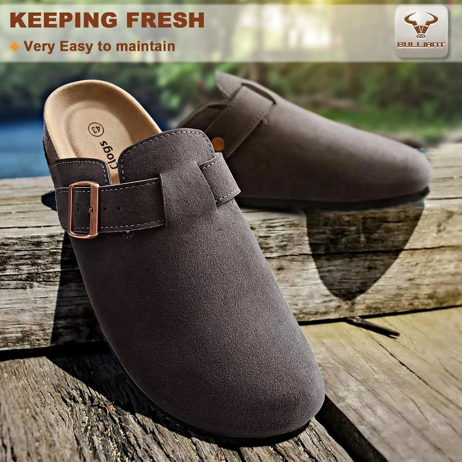BULLIANT Women Clogs-Comfortable Mules Slippers Sandals Nurse Shoes Unisex for Men-Cushioned Footed Flannel-Lined Upper