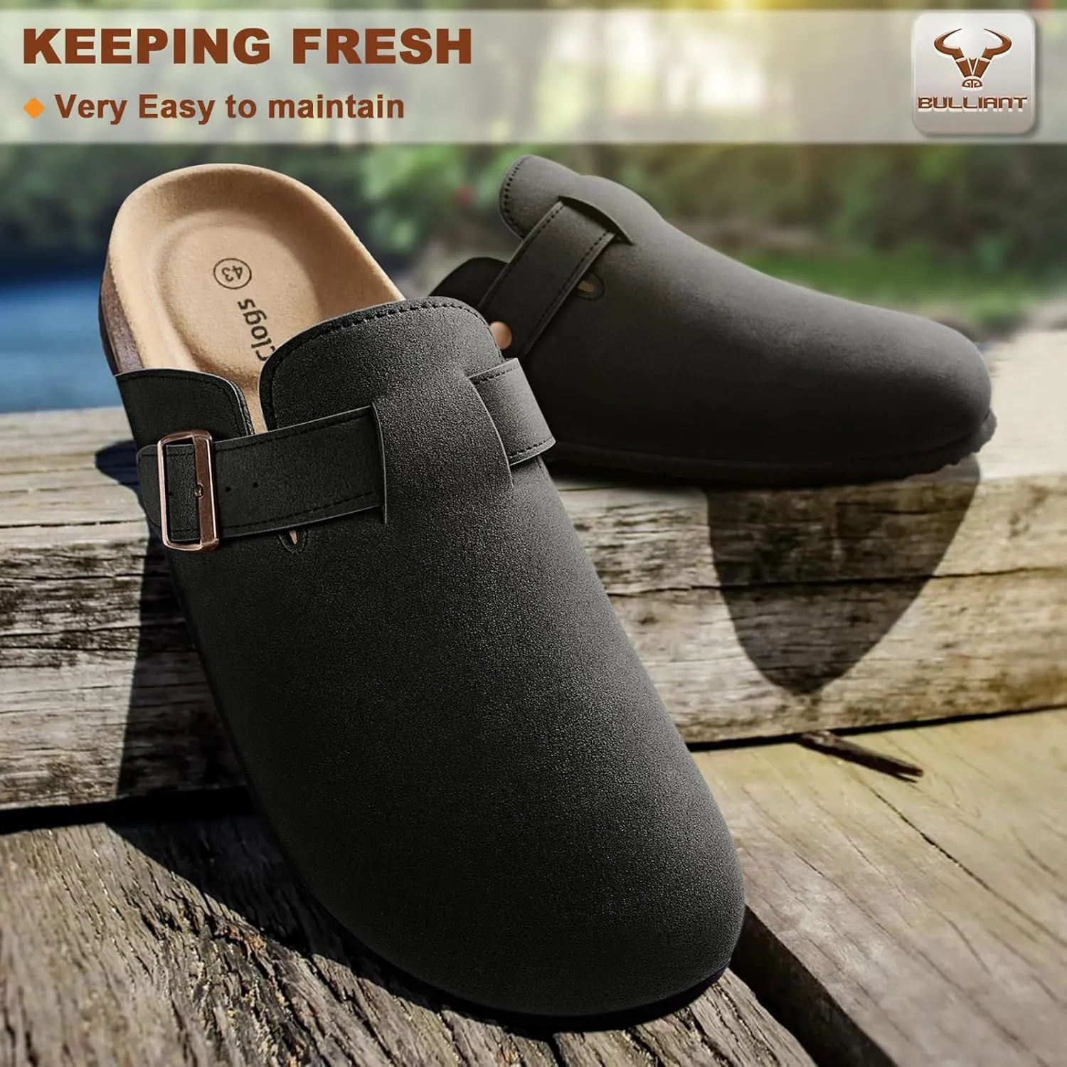 BULLIANT Women Clogs-Comfortable Mules Slippers Sandals Nurse Shoes Unisex for Men-Cushioned Footed Flannel-Lined Upper