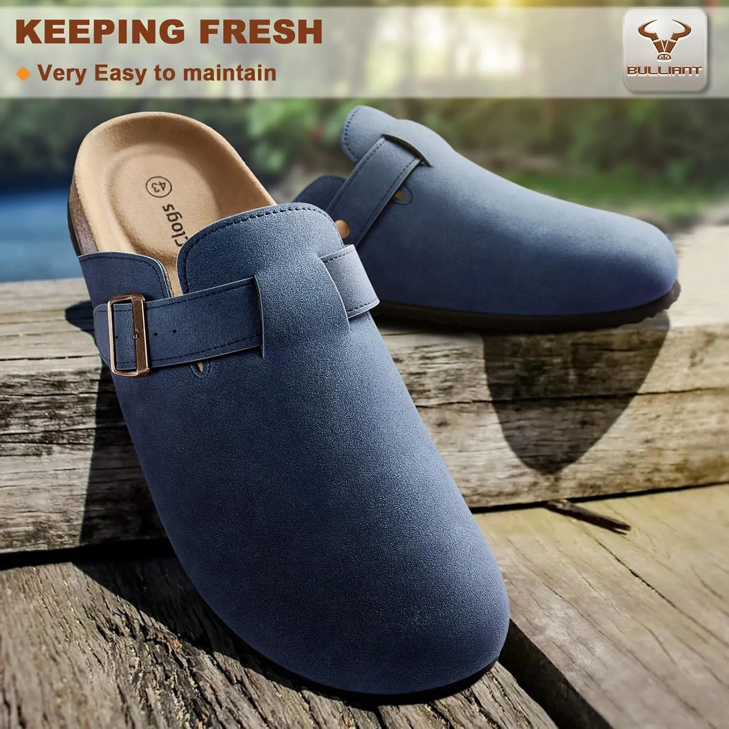 BULLIANT Women Clogs-Comfortable Mules Slippers Sandals Nurse Shoes Unisex for Men-Cushioned Footed Flannel-Lined Upper