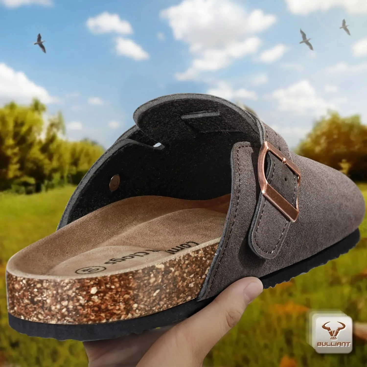 BULLIANT Women Clogs-Comfortable Mules Slippers Sandals Nurse Shoes Unisex for Men-Cushioned Footed Flannel-Lined Upper