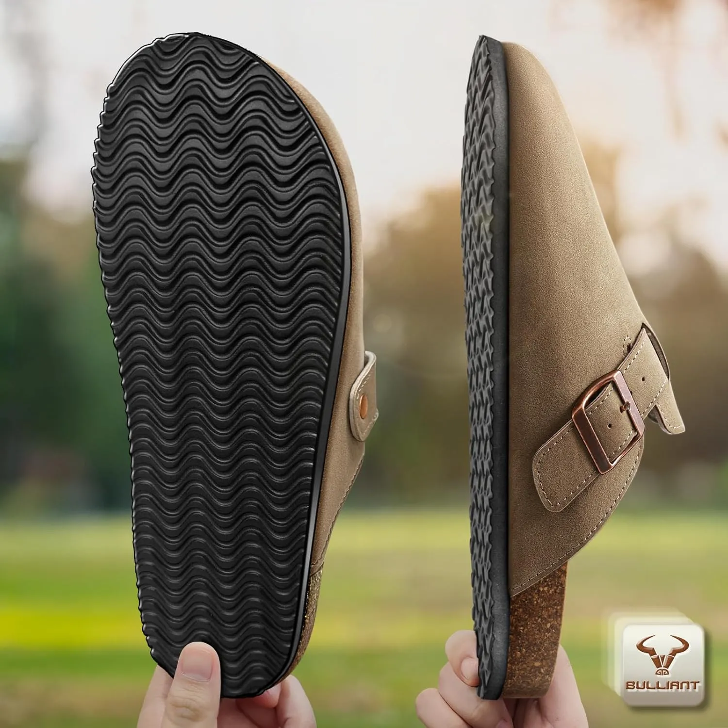 BULLIANT Women Clogs-Comfortable Mules Slippers Sandals Nurse Shoes Unisex for Men-Cushioned Footed Flannel-Lined Upper