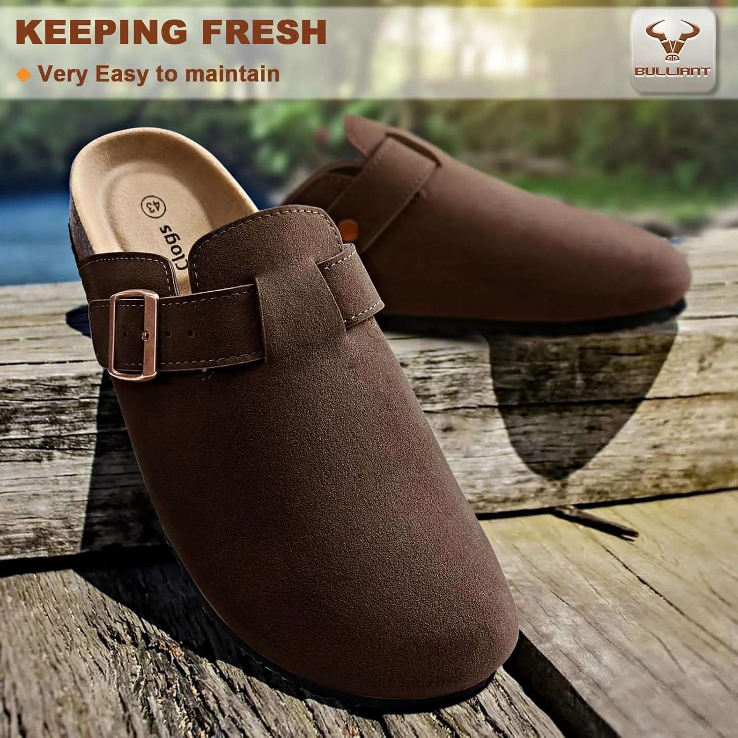 BULLIANT Women Clogs-Comfortable Mules Slippers Sandals Nurse Shoes Unisex for Men-Cushioned Footed Flannel-Lined Upper