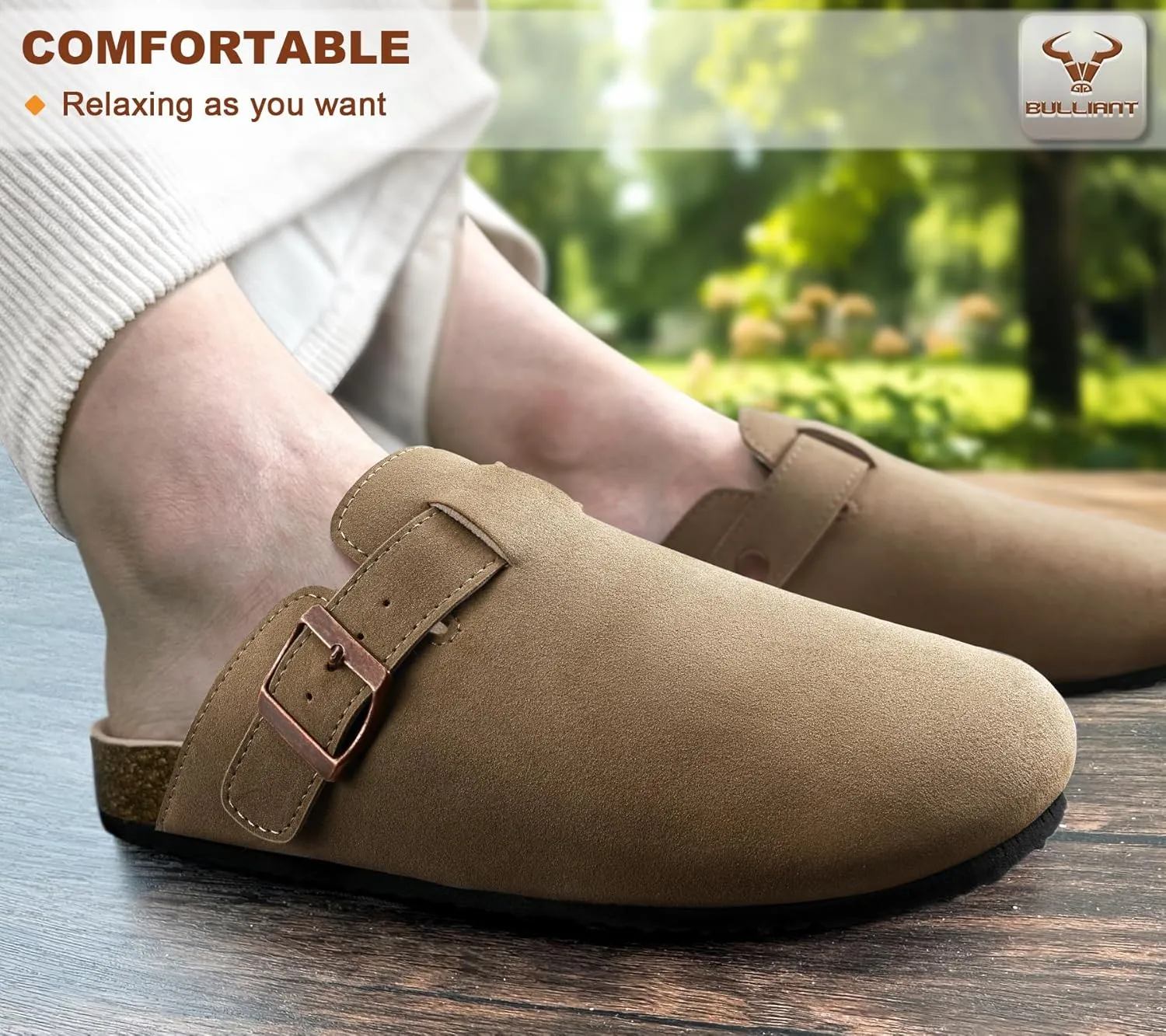 BULLIANT Women Clogs-Comfortable Mules Slippers Sandals Nurse Shoes Unisex for Men-Cushioned Footed Flannel-Lined Upper