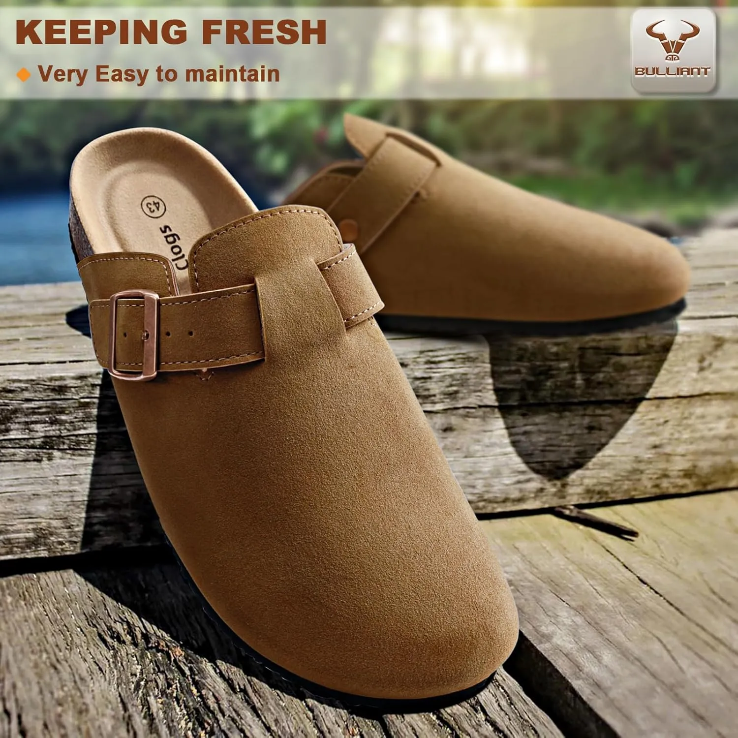 BULLIANT Women Clogs-Comfortable Mules Slippers Sandals Nurse Shoes Unisex for Men-Cushioned Footed Flannel-Lined Upper