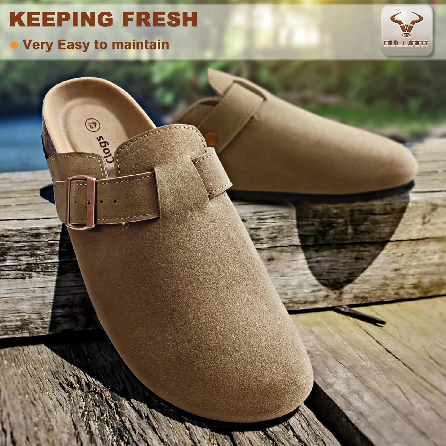 BULLIANT Women Clogs-Comfortable Mules Slippers Sandals Nurse Shoes Unisex for Men-Cushioned Footed Flannel-Lined Upper