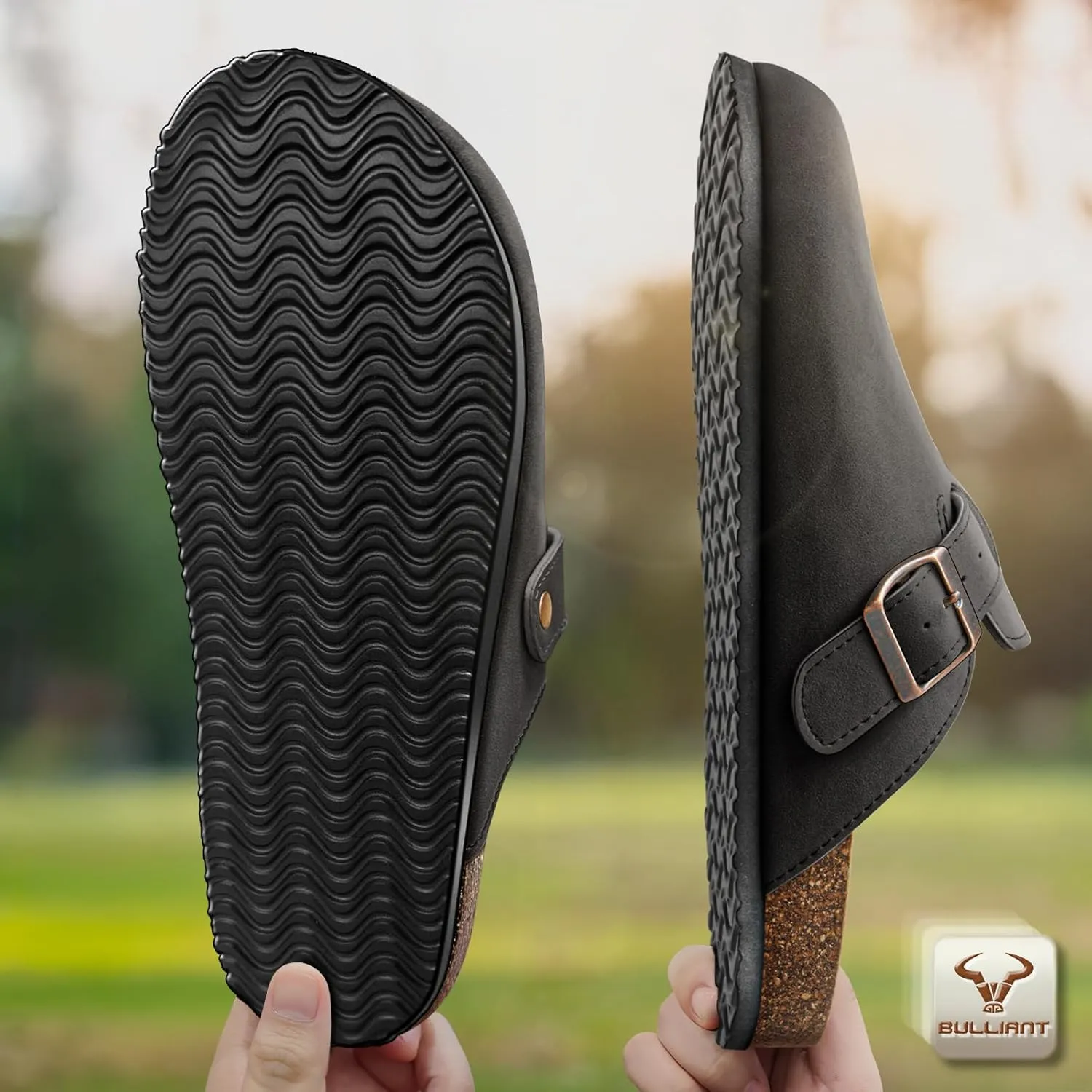 BULLIANT Women Clogs-Comfortable Mules Slippers Sandals Nurse Shoes Unisex for Men-Cushioned Footed Flannel-Lined Upper