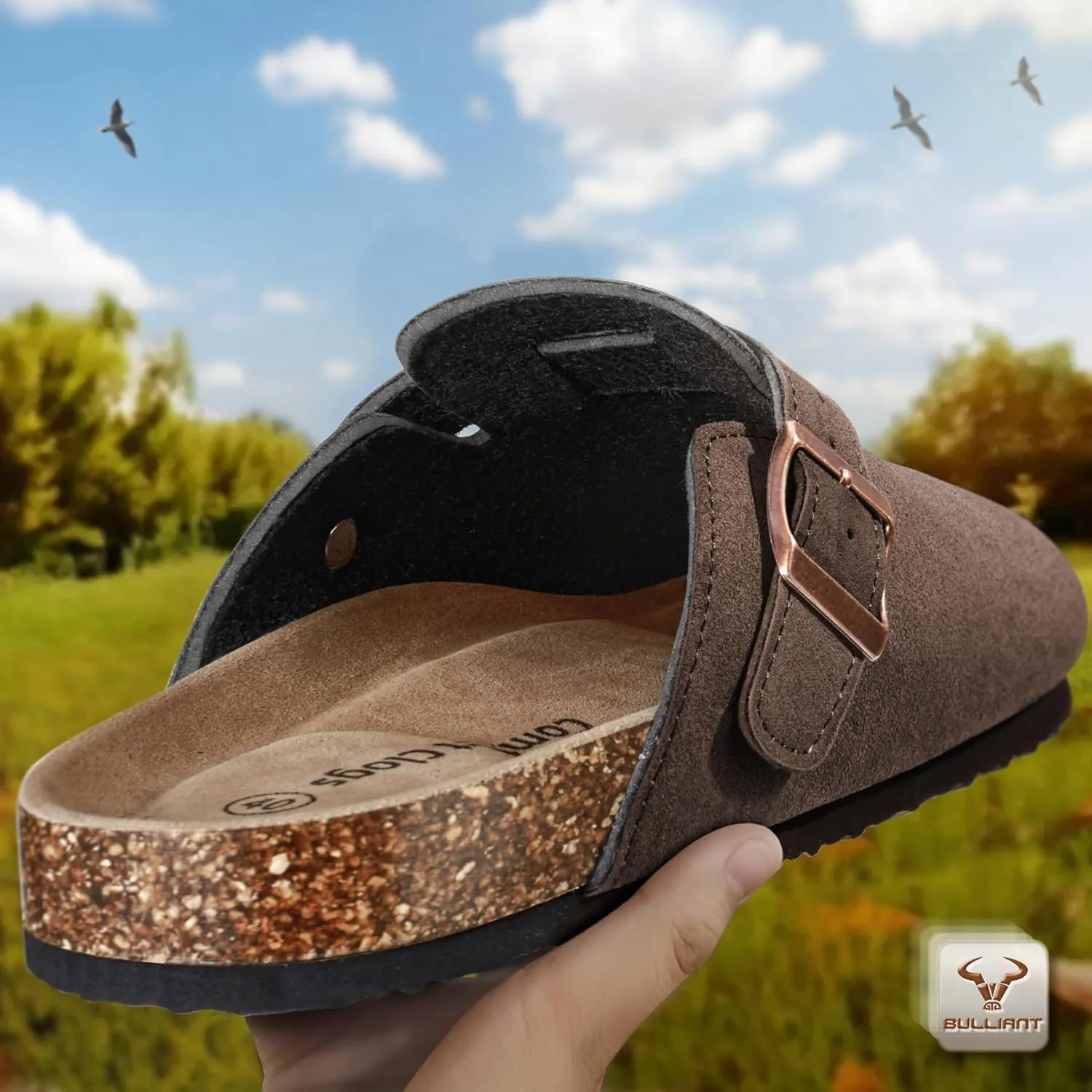 BULLIANT Women Clogs-Comfortable Mules Slippers Sandals Nurse Shoes Unisex for Men-Cushioned Footed Flannel-Lined Upper