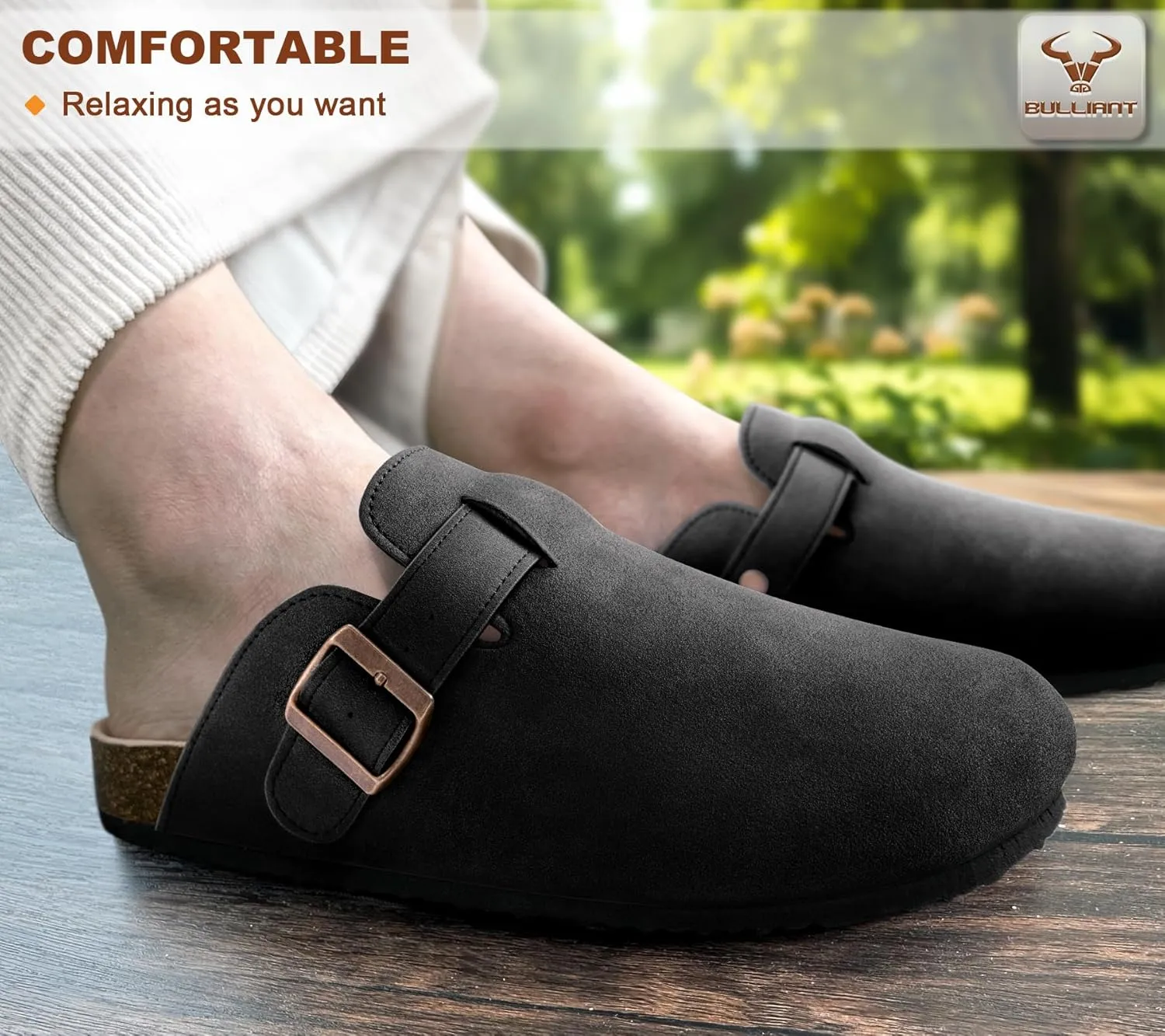 BULLIANT Women Clogs-Comfortable Mules Slippers Sandals Nurse Shoes Unisex for Men-Cushioned Footed Flannel-Lined Upper