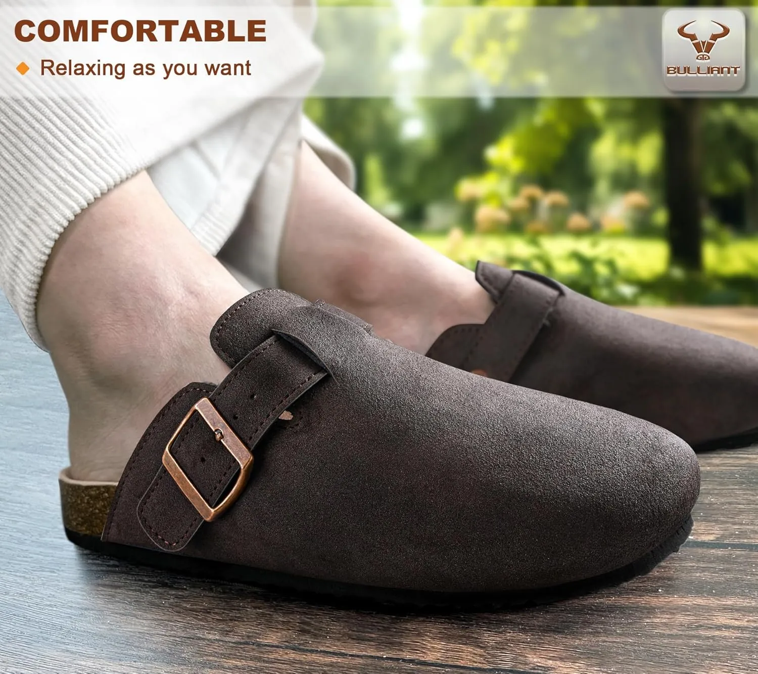 BULLIANT Women Clogs-Comfortable Mules Slippers Sandals Nurse Shoes Unisex for Men-Cushioned Footed Flannel-Lined Upper
