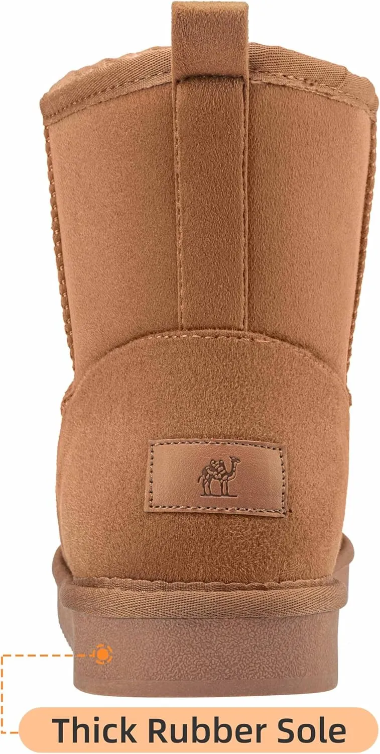 CAMEL CROWN Mens Fur Snow Boots Slip on Winter Boots Mid Calf House Slippers Boots Short Mini Boots for Men