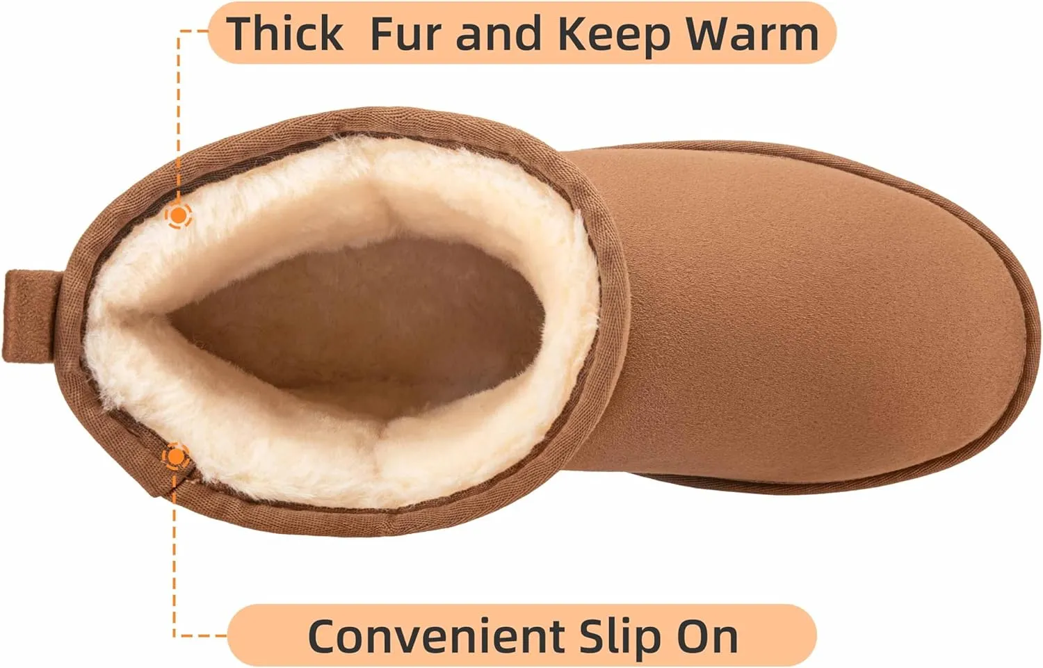 CAMEL CROWN Mens Fur Snow Boots Slip on Winter Boots Mid Calf House Slippers Boots Short Mini Boots for Men