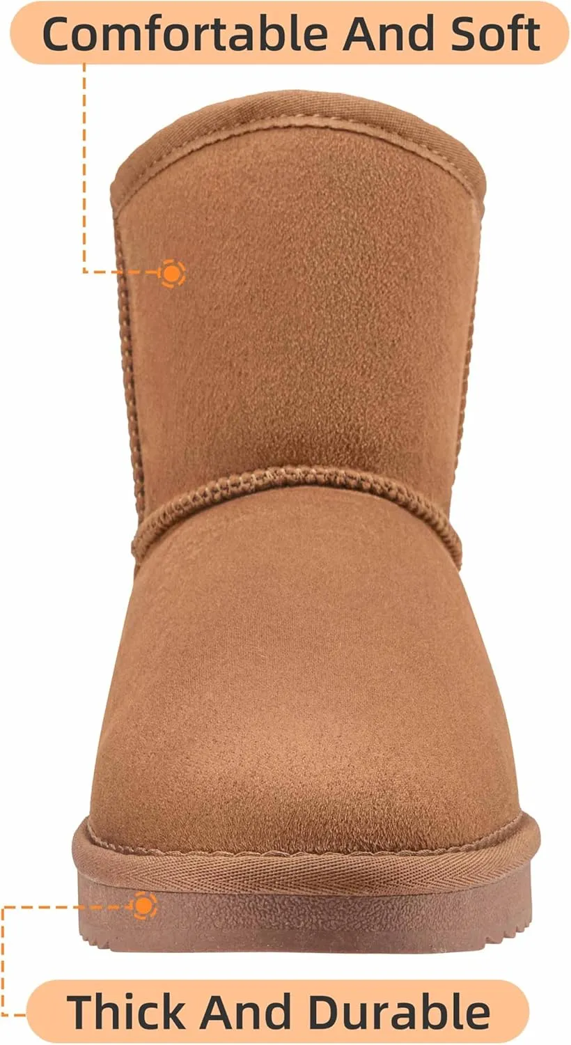 CAMEL CROWN Mens Fur Snow Boots Slip on Winter Boots Mid Calf House Slippers Boots Short Mini Boots for Men