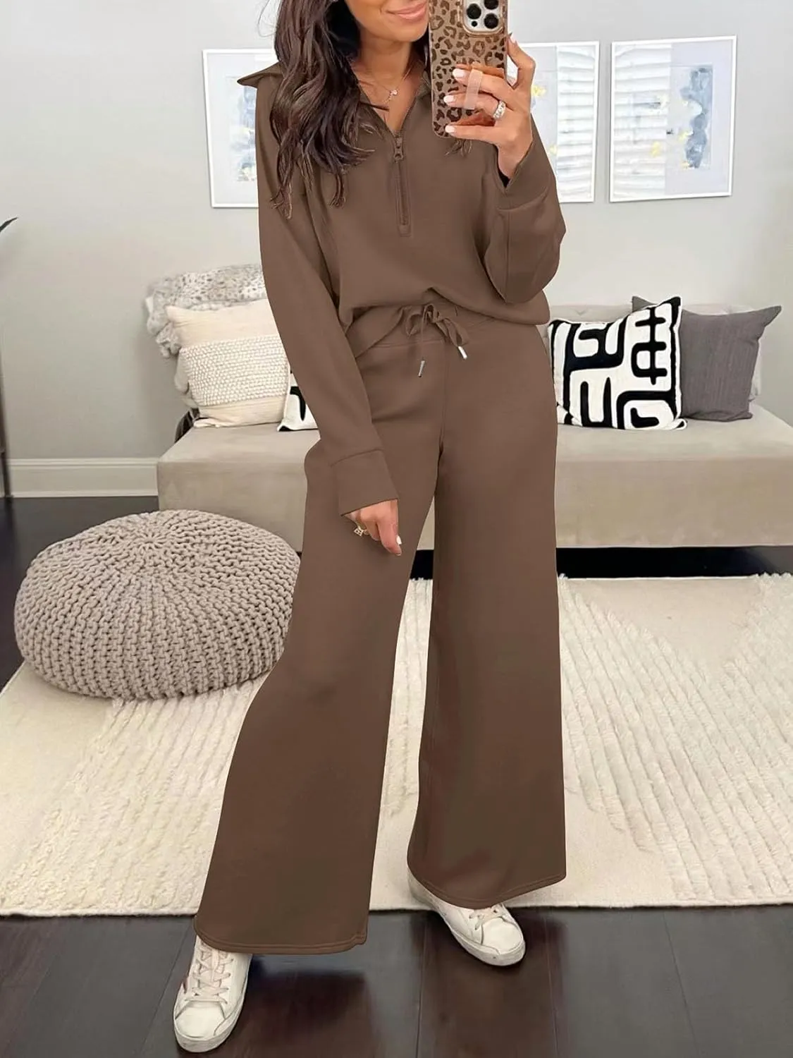 Caracilia Womens 2 Piece Outfits Lounge Sets Oversized Sweatshirt Sweatpants Sweatsuit Matching Sweat Set 2024 Fall Tracksuit