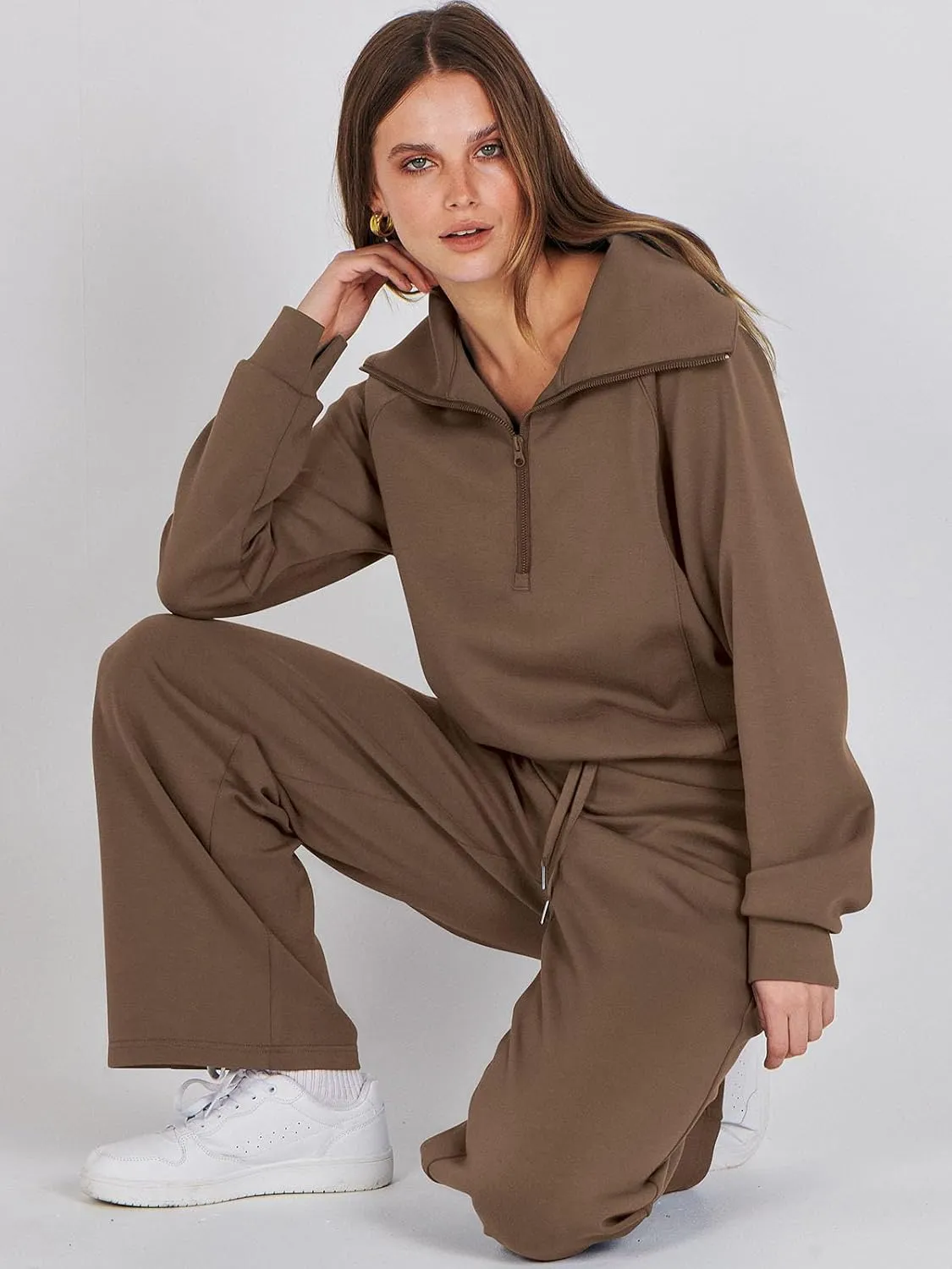 Caracilia Womens 2 Piece Outfits Lounge Sets Oversized Sweatshirt Sweatpants Sweatsuit Matching Sweat Set 2024 Fall Tracksuit