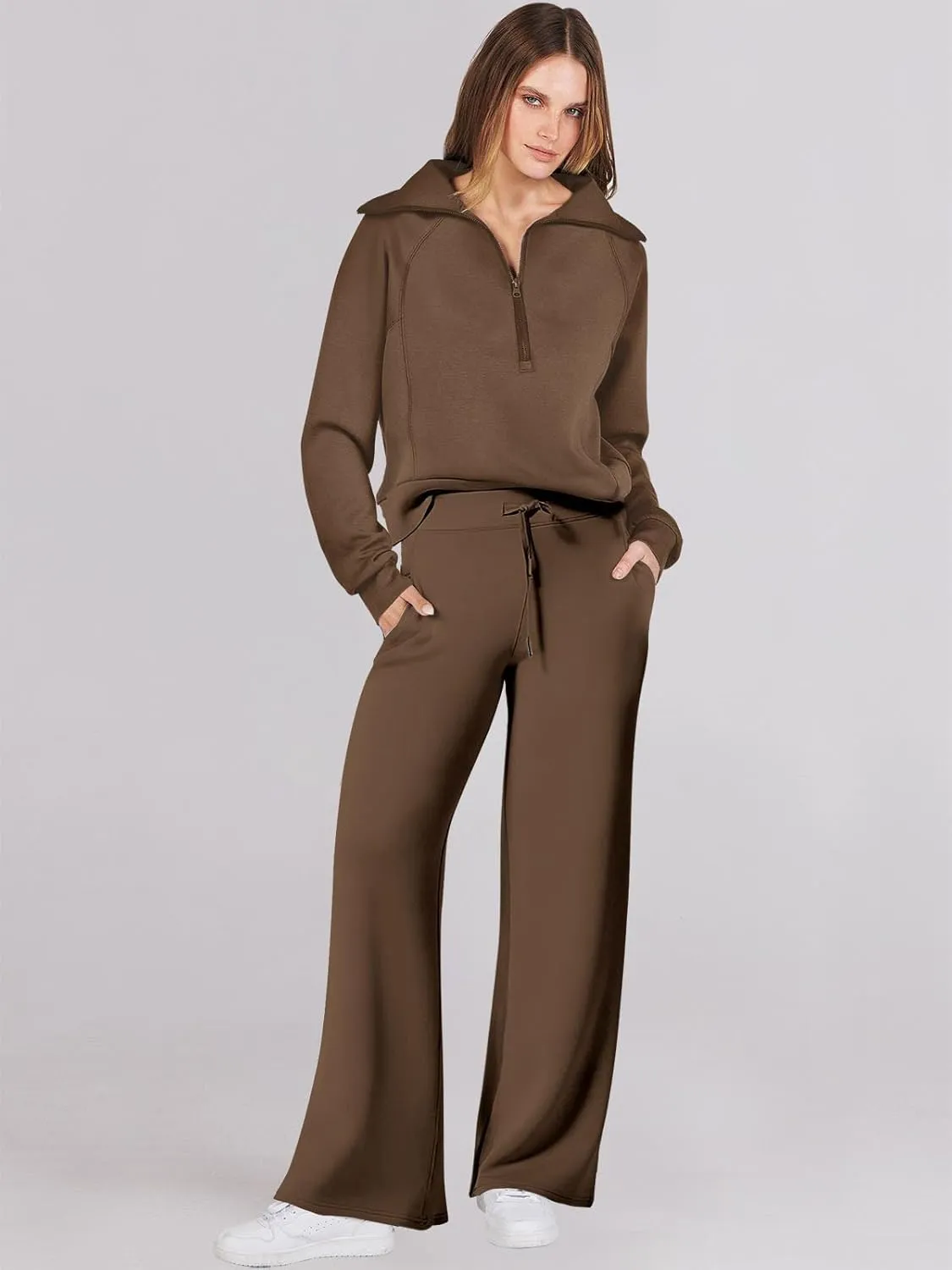 Caracilia Womens 2 Piece Outfits Lounge Sets Oversized Sweatshirt Sweatpants Sweatsuit Matching Sweat Set 2024 Fall Tracksuit
