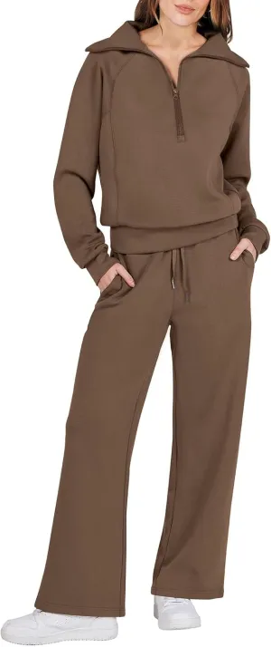 Caracilia Womens 2 Piece Outfits Lounge Sets Oversized Sweatshirt Sweatpants Sweatsuit Matching Sweat Set 2024 Fall Tracksuit