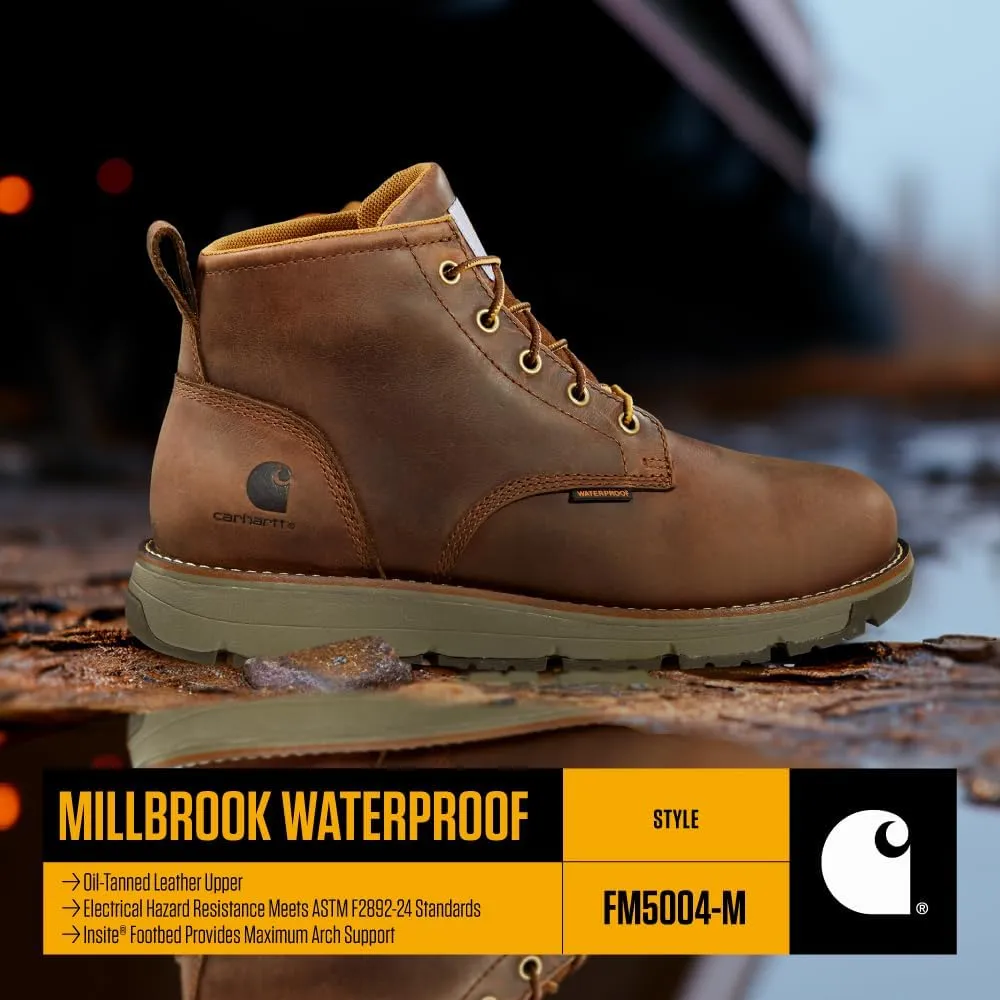 Carhartt Millbrook Waterproof Wedge Boot - Work Boots for Men, Slip & Electrical Hazard Resistant, with 5" Shaft, Breathable Membrane, and Lightweight EVA Midsole