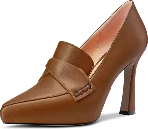 Castamere Women High Stiletto Platform Heel Pointed Toe Loafers Slip-on Pumps Work Business Office Dress 3.9 Inches Heels